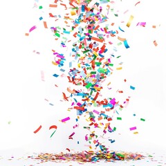 Obraz premium Flying colorful confetti in the air on the white background. Concept of happy birthday, party and holidays isolated on a white background