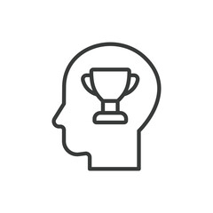 Psychology of victory, in line design, green. Mindset, confidence, success, motivation, resilience, focus, discipline on white background vector. Psychology of victory editable stroke icon