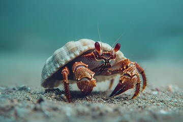Hermit Crab Traversing Ocean Floor with Protective Shell on Its Back Symbolizing Resilience and Adaptability