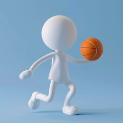 Fototapeta premium A white stick figure dribbling a basketball. AI.