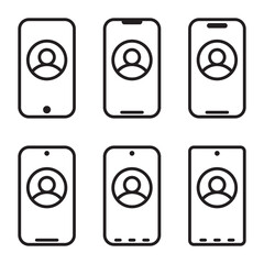 The icon of a mobile phone. User account icon. Call, contact. A black line icon.