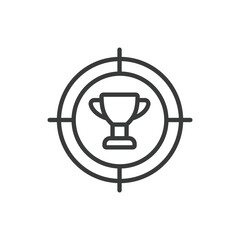 Cup Target, in line design, green. Cup, target, goal, trophy, achievement, success, winner on white background vector. Cup Target editable stroke icon