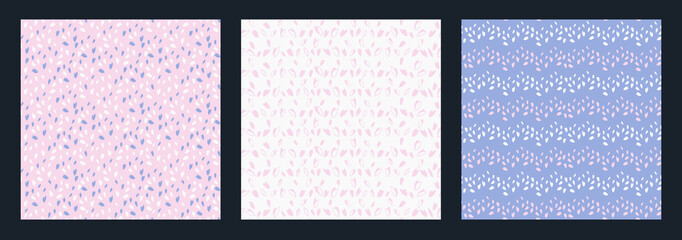 Pastel set of abstract square patterns with random dots, rhombus, zigzags, striped lines. Vector hand drawn sketch shape. Simple backgrounds with polka dot, drops, spots.