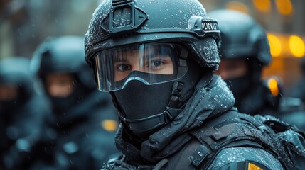 Fototapeta premium Explore sustainable innovations in police equipment, reducing environmental impact while enhancing safety