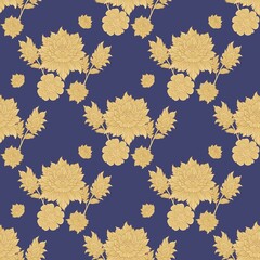 Seamless Golden Floral Pattern on Deep Blue Background, pattern ,Design for fasion ,fabric ,textile ,wallpaper ,wrapping and all prints