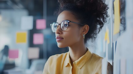 Fototapeta premium Thoughtful Businesswoman in Glasses Looking Away