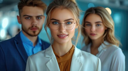 Fototapeta premium A small young professional business team of women and men. Successful business team. Multiracial business people together at startup.