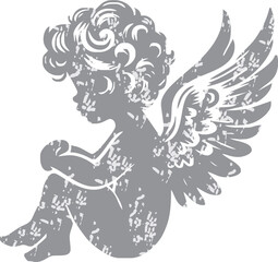 Angel with a wings. Cherub silhouette. Valentine's day. Love symbol. Vector illustration.