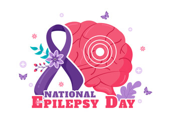 National Epilepsy Awareness Month Vector Illustration is Observed Every Year in November with Brain and Mental Health in a Flat Style Background