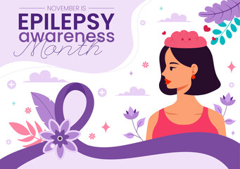 National Epilepsy Awareness Month Vector Illustration is Observed Every Year in November with Brain and Mental Health in a Flat Style Background