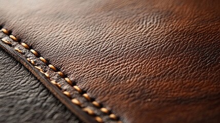 Close-up of Brown Leather with Stitching