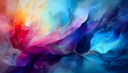 Obraz premium a painting of a colorful abstract painting with the colors of blue orange and yellow.