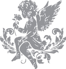 Angel with a wings. Cherub silhouette. Valentine's day. Love symbol. Vector illustration.