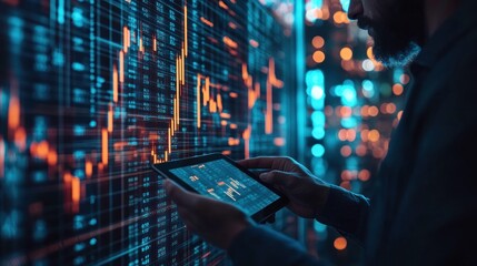 Digital interface of stock data in futuristic style