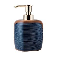 Obraz premium Elegant soap dispenser with a sleek design and dark blue texture on a white background. transparent