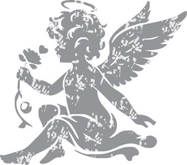 Angel with a wings. Cherub silhouette. Valentine's day. Love symbol. Vector illustration.