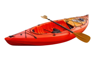 Colorful kayak with paddles, isolated on a white background. transparent