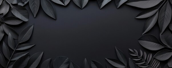 Black leaves arranged on a dark background for an elegant and modern design.