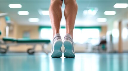 A patient undergoing physical therapy in a hospital rehabilitation room.