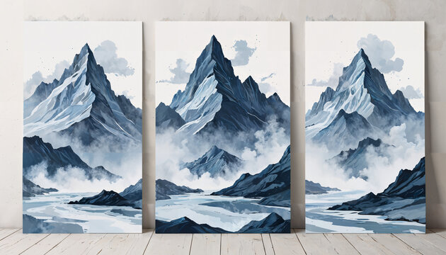 Triptyque de montagnes enneig&eacute;es