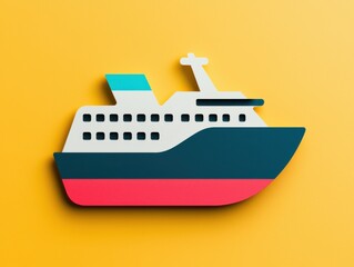 Obraz premium Colorful die-cut ship illustration on a bright yellow background.