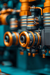 Obraz premium Close-up of industrial machinery components with vibrant colors and intricate design details