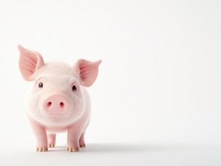 Cute pink pig standing on a white background with a gentle expression.