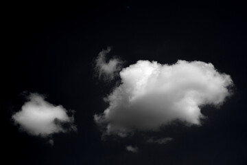 Single white cloud isolated on black background and texture. Brush cloud black background. dark cloud.