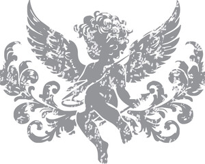 Obraz premium Angel with a wings. Cherub silhouette. Valentine's day. Love symbol. Vector illustration.