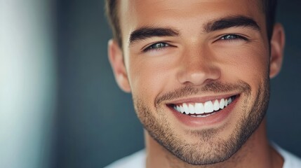 Obraz premium Smiling man with perfect teeth showing genuine joy.