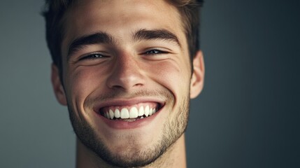 Obraz premium Close-up of a young man's beaming smile and teeth.