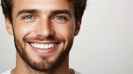 Fototapeta premium Cheerful man with radiant smile in classic portrait.