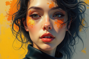 Obraz premium Face of young woman covered in colorful paint