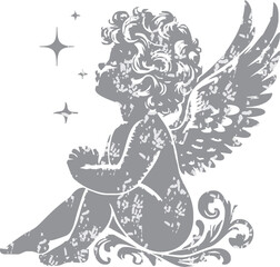 Angel with a wings. Cherub silhouette. Valentine's day. Love symbol. Vector illustration.