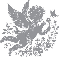 Angel with a wings. Cherub silhouette. Valentine's day. Love symbol. Vector illustration.