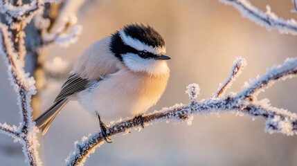 Obraz premium Frosty Bird Perched on Tree Branch