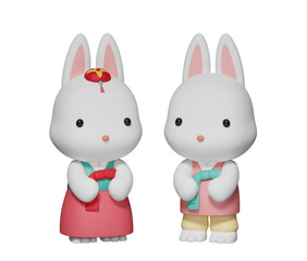 south korea traditional holiday chuseok rabbit character wear hanbok 