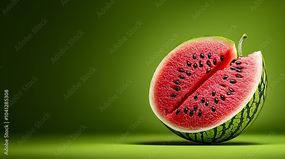 Poster a cross section of a watermelon revealing a symmetric star shaped pattern formed by the seeds inside