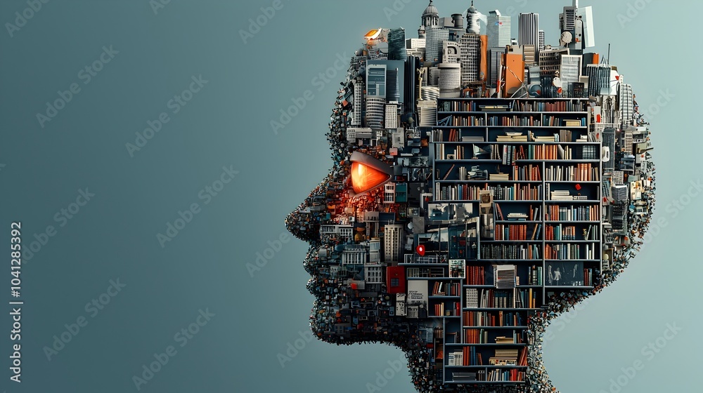 Fototapete a cross section of the mind depicted as an intricate library filled with shelves housing the abundan