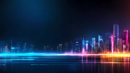 Fototapeta premium vibrant nighttime metropolis with radiant windows and colorful lights creates stunning urban landscape. glowing skyline reflects sense of energy and modernity, perfect for digital advertising