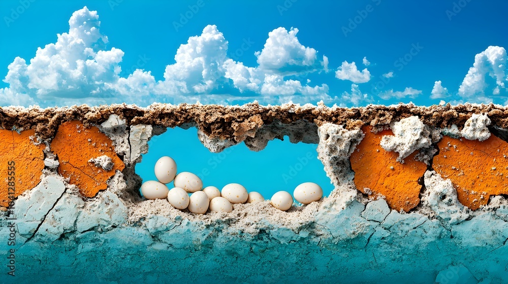 Poster a detailed cross section view of a sea turtle nest revealing the intricate layers of sand above the 