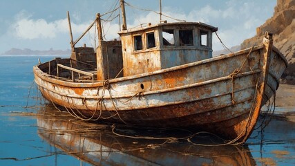 Fototapeta premium old boat in the sea