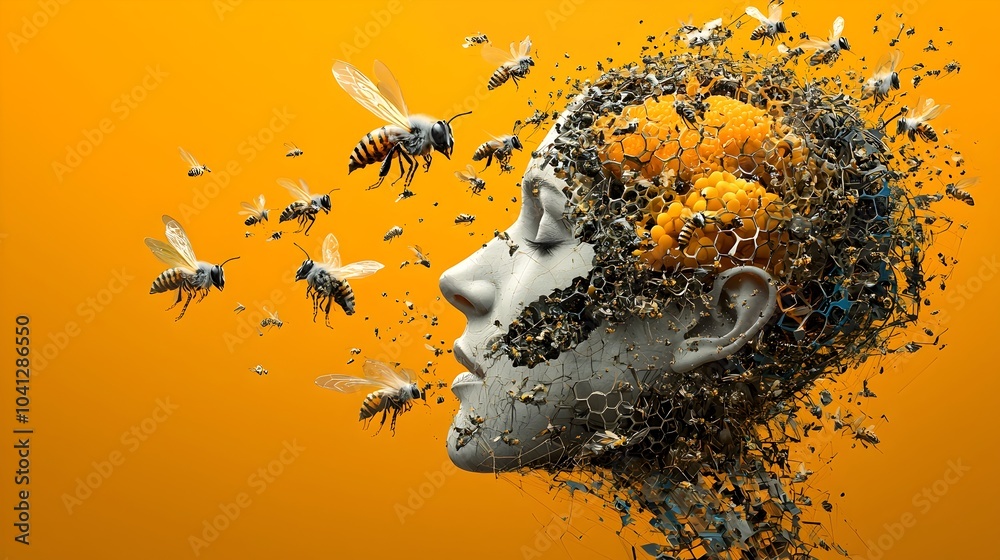Aufkleber Beehive of the Mind A Cross Section of Cognitive Processes Showcasing the Intricate and Buzzing Nature of Thoughts Ideas and Problem Solving