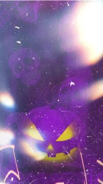 Happy Halloween animated vertical background. 2D animation for stories and shorts. Halloween night, pumpkin, skull and bats.
