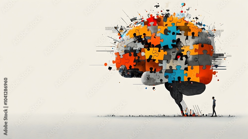 Poster Brain Puzzle Cross Section with Missing Pieces Symbolizing Confusion Loss of Knowledge and Cognitive Challenges