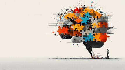 Obraz premium Brain Puzzle Cross Section with Missing Pieces Symbolizing Confusion Loss of Knowledge and Cognitive Challenges