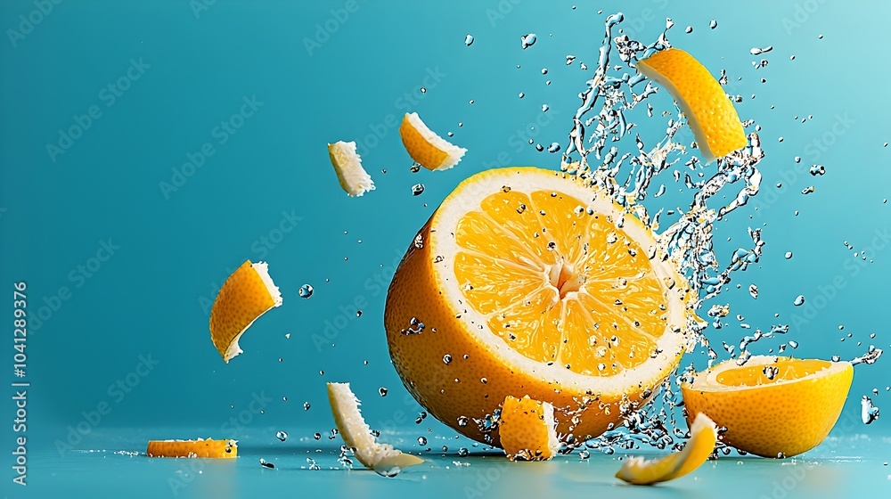 Poster close up of a sliced lemon revealing the intricate circular segments and juicy translucent pulp with