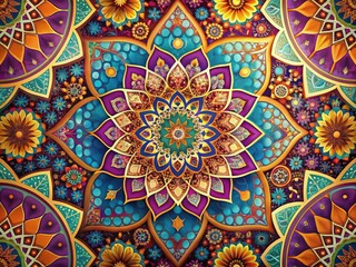 Graceful Islamic banner showcasing exquisite hand-drawn mandala patterns, designed for Ramadan and Eid celebrations, enhancing the atmosphere with a blend of elegance and spirituality.