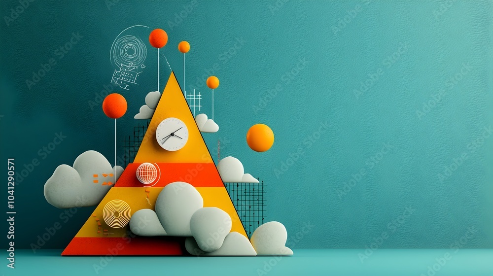 Poster colorful cross section of a layered infographic pyramid with vibrant segments for representing diffe