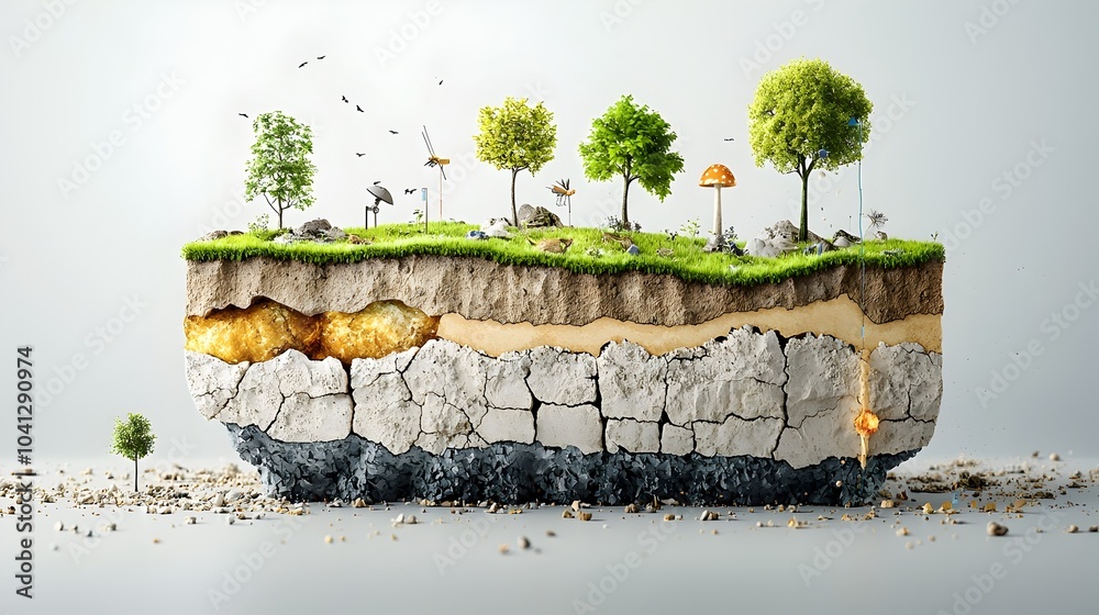 Poster Comprehensive Cross Section of Earth s Intricate Layers from the Core to the Crust Showcasing the Diverse Surface Ecosystems